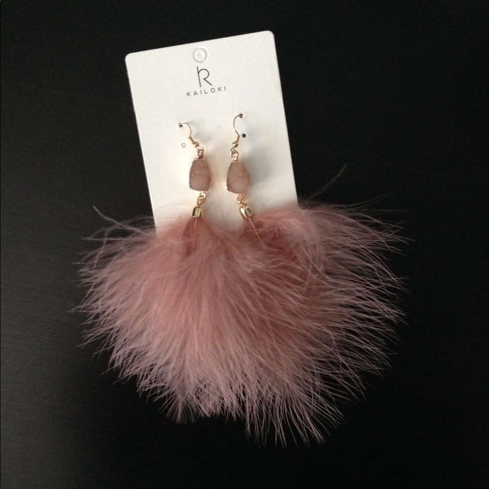 Boho Feather and Imitation Druzy Earrings NWT